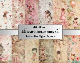 Baby Girl Junk Journal Kit, Printable Nursery Digital Paper, Cute Baby Shabby Chic Ephemera Collage, Pink Newborn Scrapbooking, Card Making