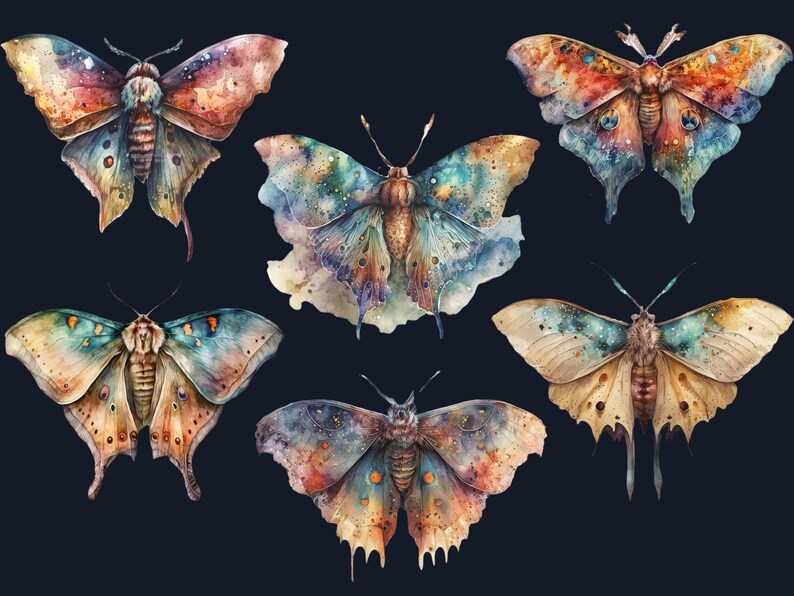 18 PNG Watercolour Magical Moths Clipart, Moths Fantasy style, Mystical Butterflies clipart, Fantasy Butterfly png bundle, Mystical Pagan png