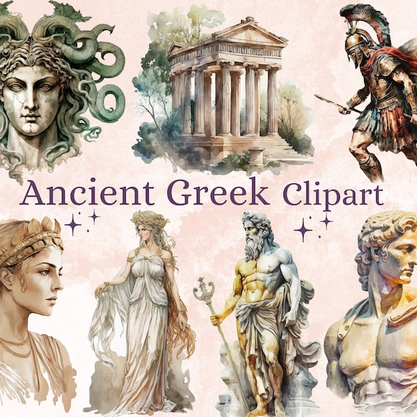 35 PNG Watercolor Fantasy Ancient Greek Clipart, Ancient Greek mythology png clip art bundle, Gods, Goddesses, Hellenistic, history clipart