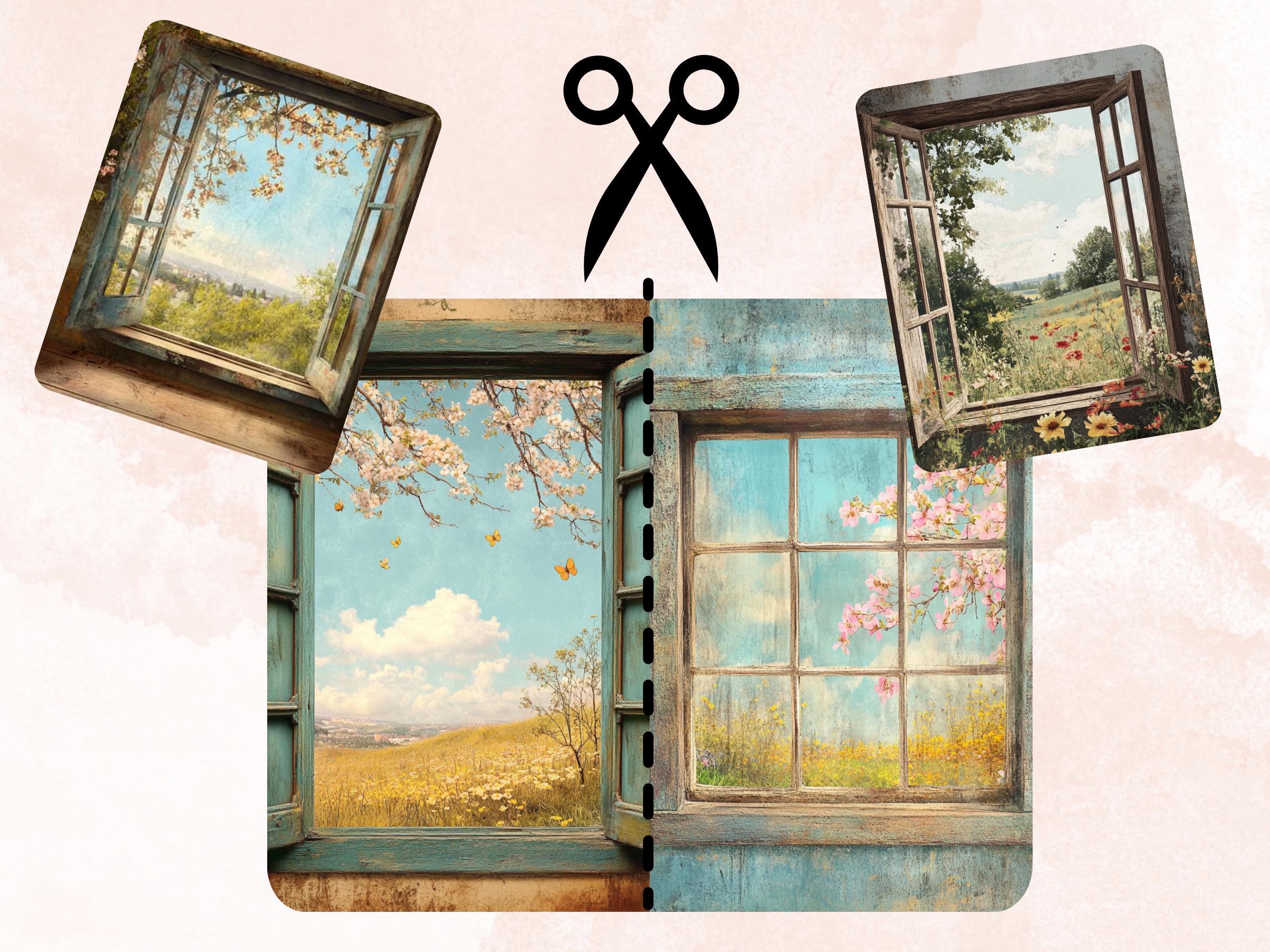 Spring Window Collage Paper, Surreal Spring Mixed Media Art, Floral ...