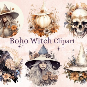 34 PNG Aquarell Boho Hexe Clipart, Boho Hexerei ClipArt, Hexe Clip Art png, Magie ClipArt, rustikale Hexe Bundle, Hexerei png