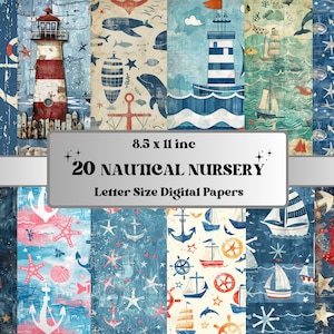 Nautische Junk Journal Kit, afdrukbare schattige nautische kwekerij digitaal papier, Sea Life Sailor Ephemera Collage, Ocean Scrapbooking, Card Making