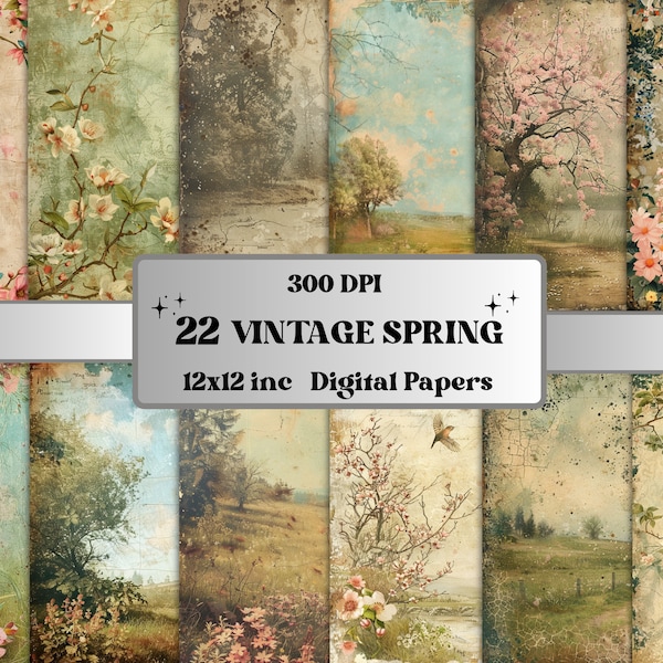 Vintage Botanical Spring Junk Journal Kit, Printable Spring Ephemera Collage Sheet, Nature Scrapbook Pages, Vintage Forest Digital Paper