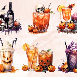 50 PNG Watercolour Halloween Drink Clipart, Pumpkin Spice Latte Illustrations Clip art, Halloween Coffee png, Trick or Treat Sublimation