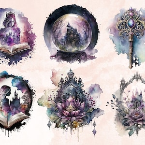 26 PNG Watercolor Gothic Princess Clipart, Princess Clip Art Watercolour Bundle, Gothic Clip art png, Dark Fairytale Fantasy PNG Bundle
