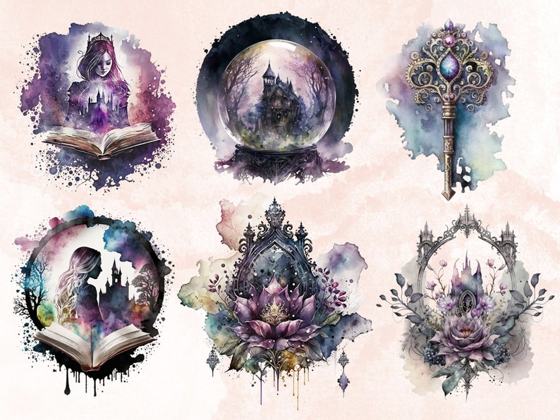 26 PNG Watercolor Gothic Princess Clipart, Princess Clip Art Watercolour Bundle, Gothic Clip art png, Dark Fairytale Fantasy PNG Bundle