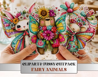 Fairy Animals Fussy Cuts & Clipart, Whimsical Fantasy Animal Cut Outs, Fairy Ephemera, Quirky Journal Scrapbook Kit, Magical Paper Craft