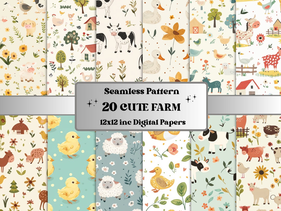 Pattern Paper Baby Seamless Cute Farm Baby Pattern Paper, Baby Farm Animals Nursery ...