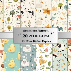 Papel de patrón de bebé de granja lindo sin costuras, efímera de guardería de animales de granja de bebés, páginas de baby shower sin costuras, fondo de recién nacido, patrón de vida de granja