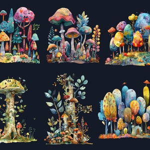 30 PNG Watercolor Quirky Forest Clipart, Whimsical Mushroom Illustrations Clip art, Funny Woodland Scenes png, Quirky Botanical Sublimation