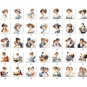 44 PNG Watercolor Sense and Sensibility Clipart, Jane Austen png, Fairytale Clipart, Regency Era Clipart PNG, Jane Austen Character Bundle image 9
