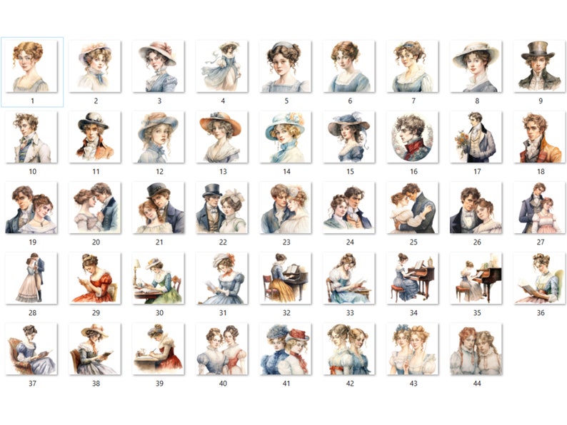 44 PNG Watercolor Sense and Sensibility Clipart, Jane Austen png, Fairytale Clipart, Regency Era Clipart PNG, Jane Austen Character Bundle image 9