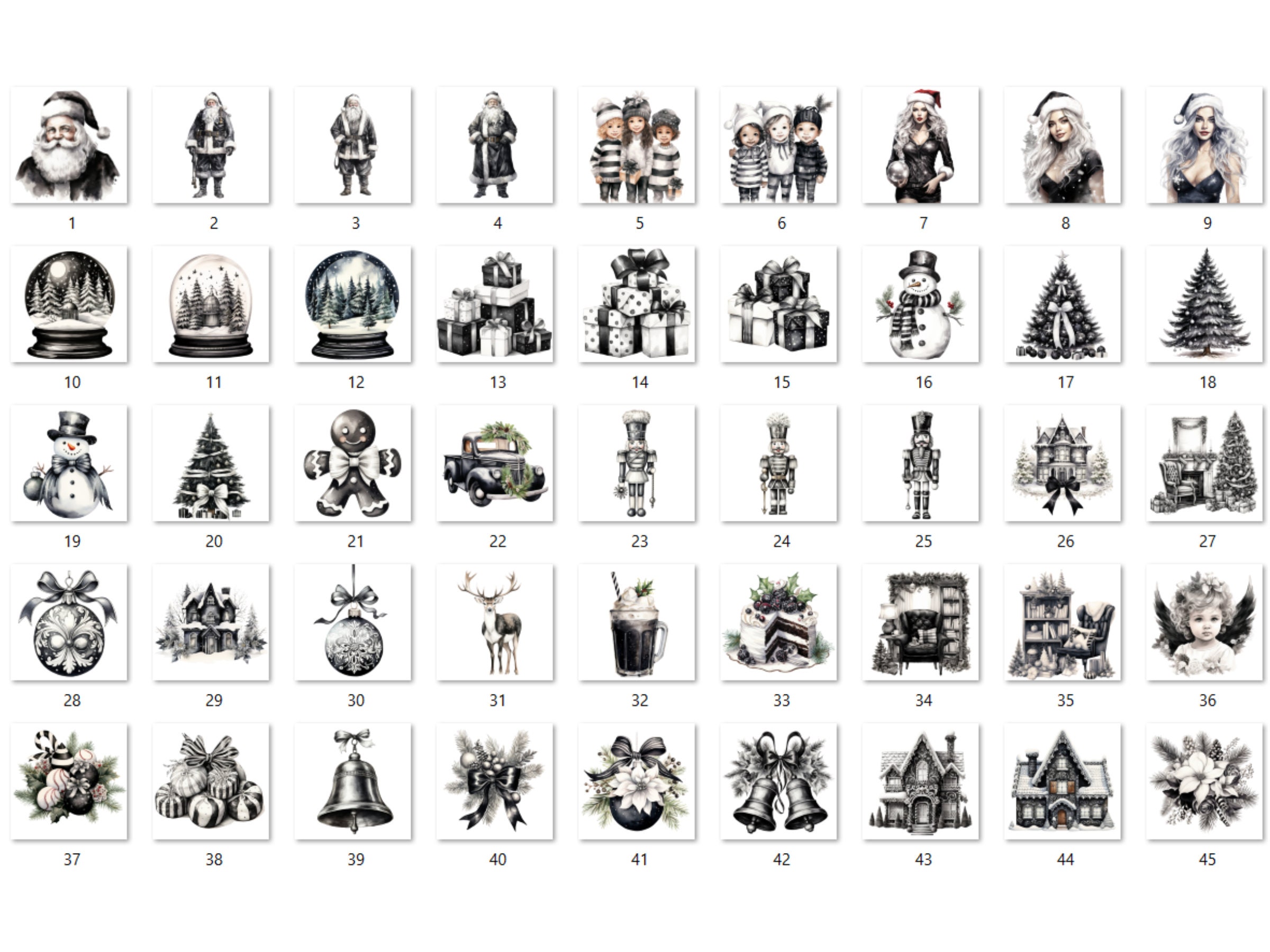 45 PNG acuarela blanco y negro Navidad Clipart, vieja ilustración de  Navidad Clip art, nostalgia vacaciones de invierno png, adornos de Navidad  Noel - Etsy México, image size:2400x1800