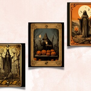 Printable Halloween Tarot Digital Paper, Vintage Halloween Tarot, Retro Halloween Pages, Download Junk Journal, Scrapbooking, Tarot Cards