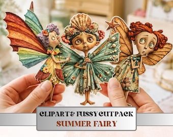 Summer Fairy Fussy Cuts & Clipart, Printable Fairy Cut Outs, Whimsical Ephemera, Junk Journal Scrapbook Kit, Quirky Paper Craft