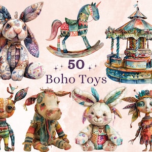 50 PNG Watercolor Boho Baby Toys Clipart, Cute Wooden Toys Illustration Clip art, Boho Newborn Baby png, Neutral Eco Animal Toys Sublimation