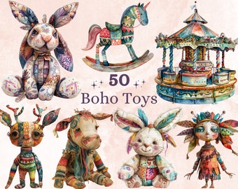 50 PNG Watercolor Boho Baby Toys Clipart, Cute Wooden Toys Illustration Clip art, Boho Newborn Baby png, Neutral Eco Animal Toys Sublimation