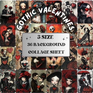 Gothic Valentines Collage Paper Kit, Whimsy Valentines Day Mixed Media Art, Whimsical Romantic Images, Surreal Junk Journal, Scrapbook Paper