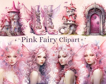 35 PNG Watercolour Pink Fairy Clipart, Fairy Garden Clip art, Fairies png, Fantasy Art, Fairy Tale Art, Pink Forest Fairy Sublimation Files