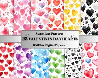 Seamless Watercolor Valentine's Day Heart Digital Paper, Romantic Valentine Seamless Pattern, Love Heart Texture Background, Scrapbook Paper