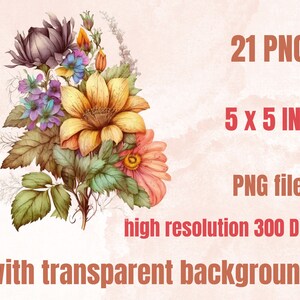 21 PNG Watercolour Vintage Floral Clipart, Vintage Flowers png bundle, Vintage Botanical Illustrations, Vintage Floral png Clip Art pack