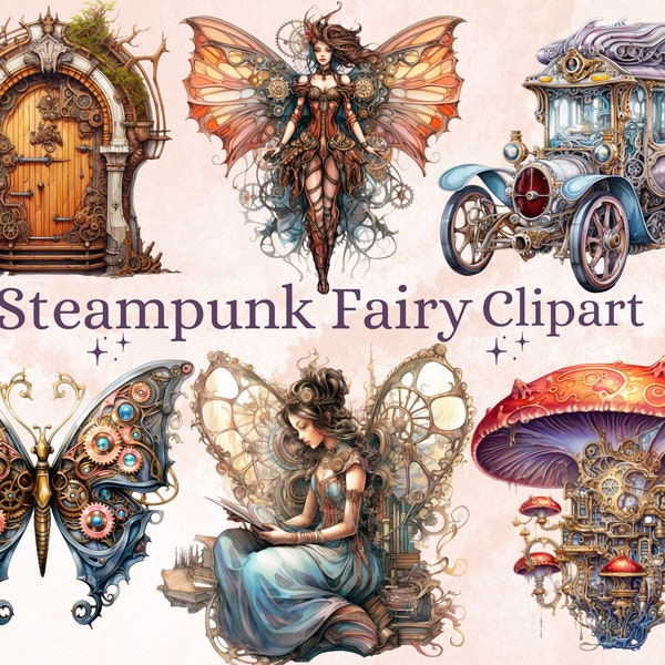 38 PNG Watercolor Steampunk Fairy Clipart, Steampunk Girls Clip art, Mechanical Fairies Angels png, Fairytale Art, Fantasy Fairy Sublimation