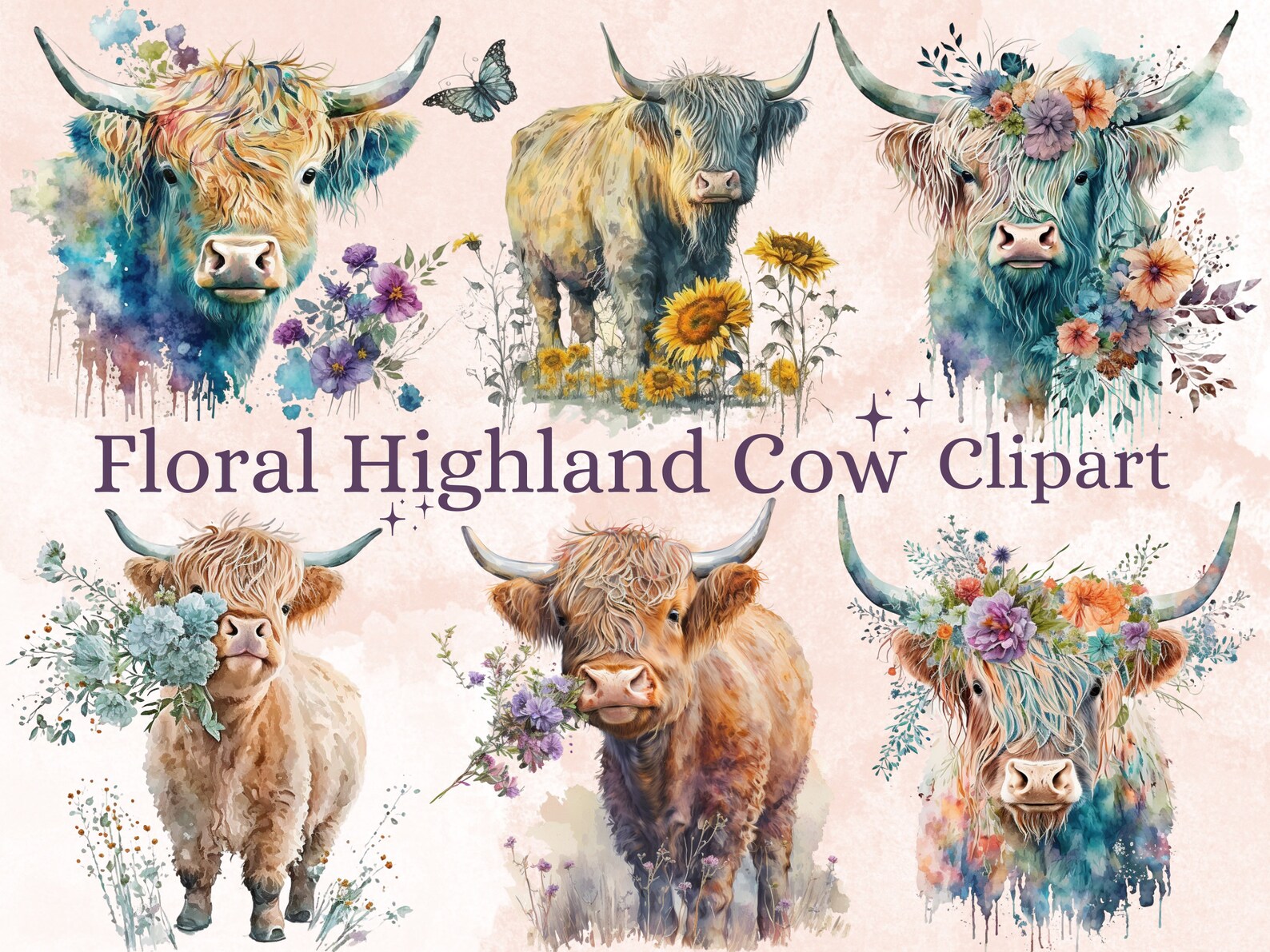 27 PNG Watercolor Floral Highland Cow Clipart Highland With - Etsy UK