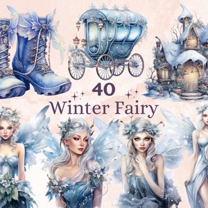 40 PNG Aquarela Winter Fairy Clipart, Cosy Winter Forest Illustrations Clip art, Fantasy Winter Woman Png, Winter Woodland Sublimation