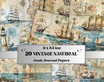 Nautical Junk Journal Paper, Vintage Nautical Ephemera Kit, Sea Marine Collage Scrapbook Paper, Printable Ocean Horizontal Digital Pages