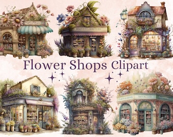 22 PNG Watercolor Flower Shop Clip art, floral shop png, flower market, watercolour shop illustration, cute flower shop, cute flower shop