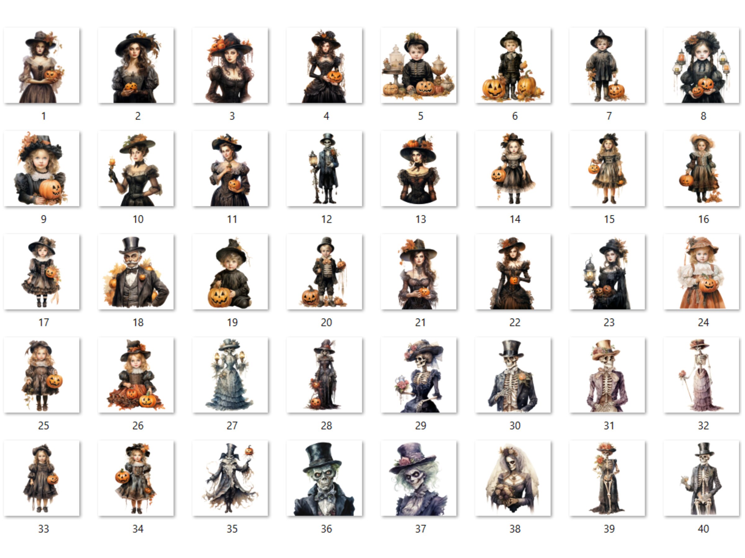 40 PNG Watercolor Victorian Halloween Bundle Clipart, Vintage Creepy ...