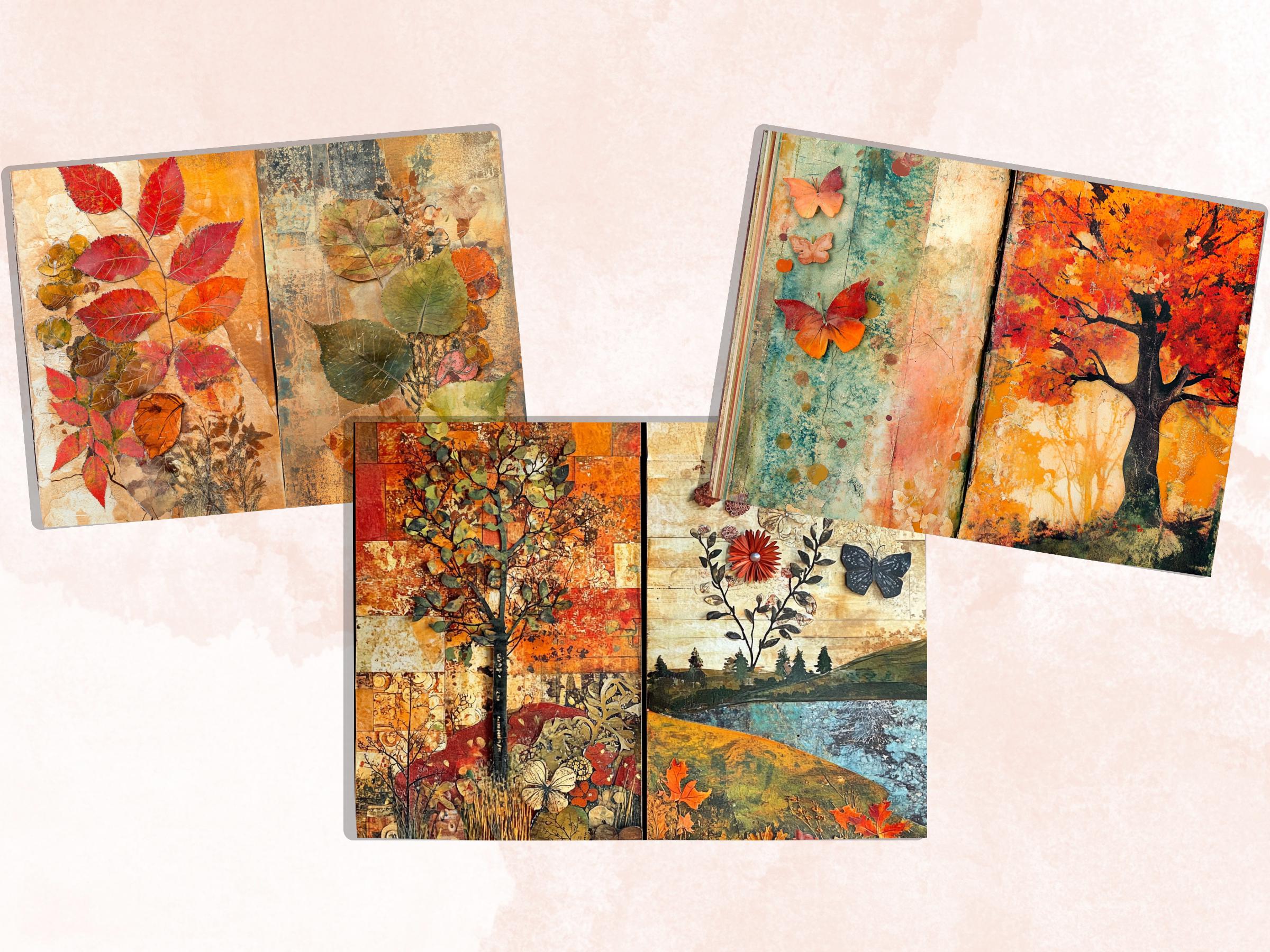Fall Collage Mixed Media Paper, Autumn Pages Ephemera Kit, Whimsical Fall  Textures Collage Scrapbook Paper, Printable Autumn Double Pages - Etsy, image size:2400x1800