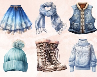 60 PNG acquerello vestiti invernali Clipart, accoglienti
