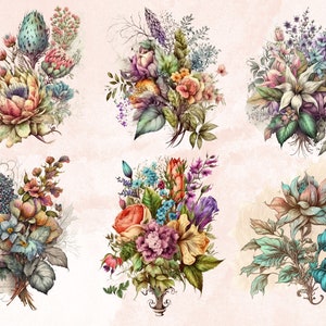 21 PNG Watercolour Vintage Floral Clipart, Vintage Flowers png bundle, Vintage Botanical Illustrations, Vintage Floral png Clip Art pack