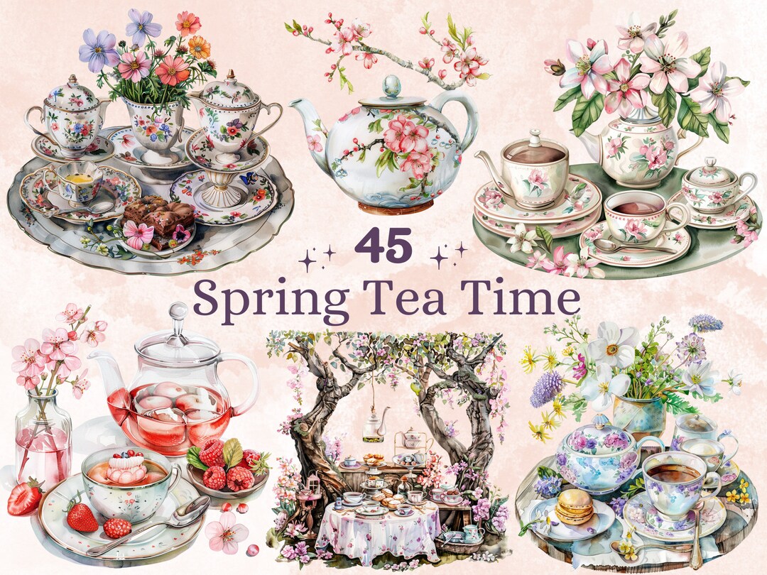45 PNG Watercolor Spring Tea Time Clipart, Floral Spring Tea Party ...