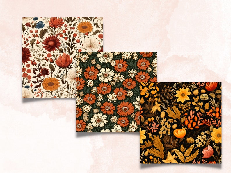 Seamless Fall Botanical Flowers Digital Paper Pack, Autumn Leaves ...