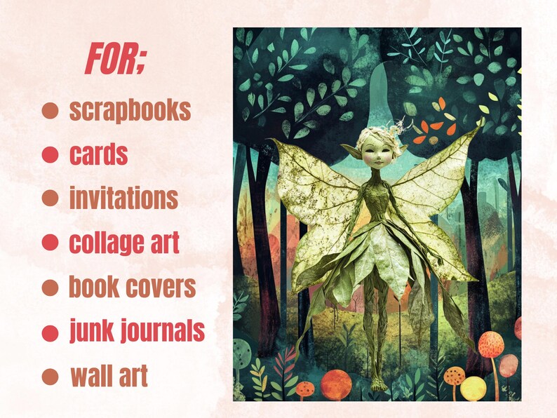Whimsy Forest Collage Elements Kit, Whimsical Surreal Woodland Fussy Cut, Quirky Weird People Clipart, Junk Journal, Clipart Background