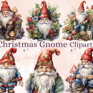 20 PNG Watercolor Christmas Santa Gnome Clipart, Christmas Clip art Bundle, Winter Garden Gnomes graphic png, Xmas Noel Sublimation Bundle