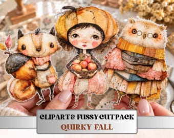 Quirky Fall Fussy Cuts & Clipart, Printable Autumn Cut Outs, Whimsical Fall Ephemera, Junk Journal Scrapbook Kit, Cozy Paper Craft