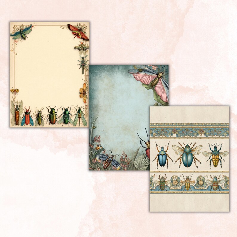 42 Insect Border Pages, Bug Writing Paper Printable, Nature Journal ...