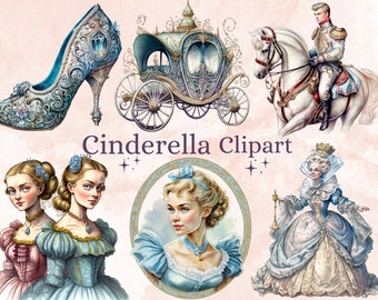 40 PNG acuarela imágenes prediseñadas de Cenicienta, Cenicienta png, imágenes prediseñadas de cuento de hadas, princesa de cuento de hadas, zapatilla de cristal, castillo, carruaje de calabaza PNG