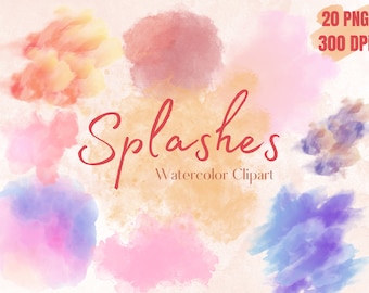 20 PNG Watercolor Splashes Clipart, Watercolor png, Watercolor Background Clip art, Brush Strokes, Pastell Aquarell Spritzer, Paint Splatter