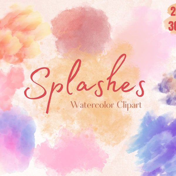 20 PNG Watercolor Splashes Clipart, Watercolor png, Watercolor Background Clip art, Brush Strokes, Pastell Aquarell Spritzer, Paint Splatter