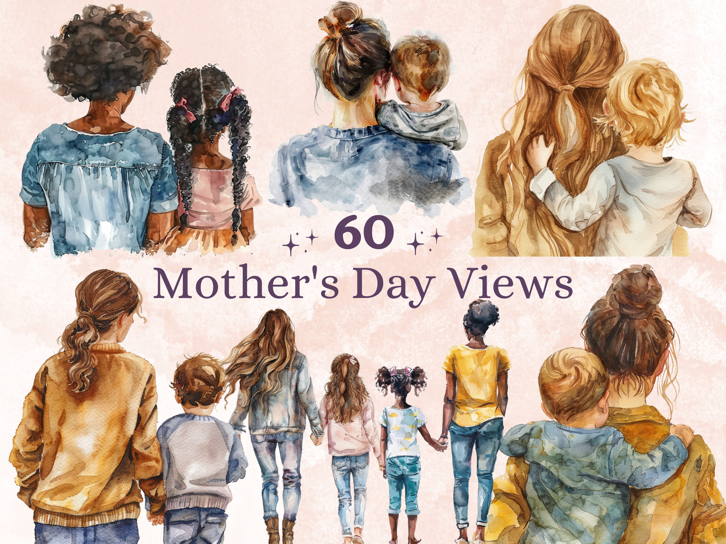 First Back View 60 PNG Watercolor Mother's Day Views Clipart, Back View Family ...