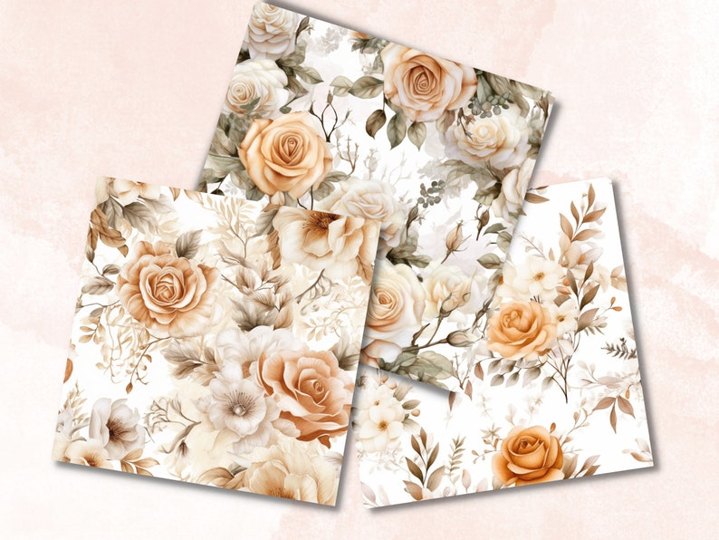 Seamless Boho Roses Digital Paper, Elegant Boho Rose Seamless Pattern ...