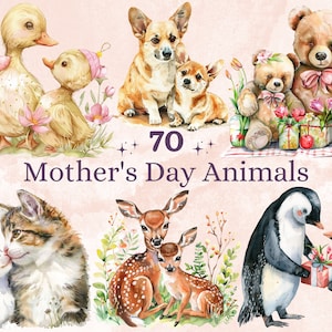 70 PNG aquarela dia das mães animais clipart, ilustrações fofas do dia das mães clip art, mãe e bebê png, sublimação de amor de família animal