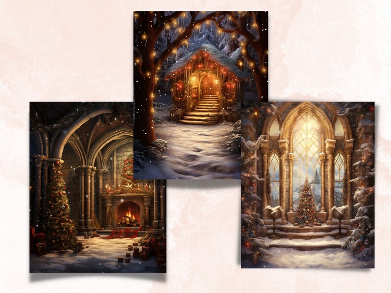 Utskrivbart digitalt papper med förtrollad jul, julbakgrund, vinterlandskapsbakgrund, ladda ner skräpjournal, scrapbooking bild 8