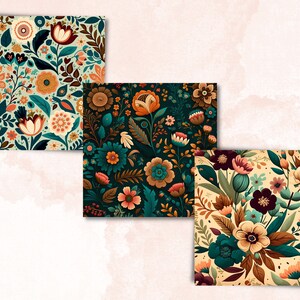 Boho Floral Digital Paper, Boho Flowers paper pack, floral journal and scrapbooking pages, Bohemian Flowers Backgrounds, Floral Card Pack