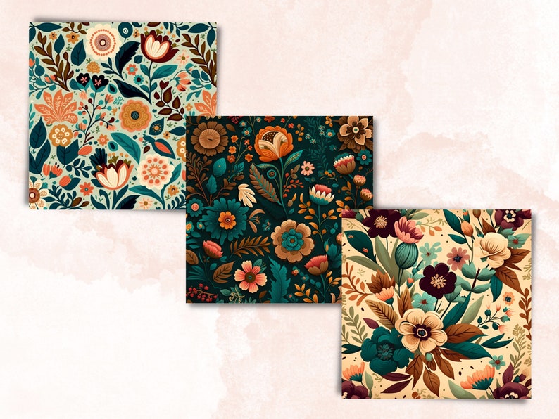 Boho Floral Digital Paper, Boho Flowers paper pack, floral journal and scrapbooking pages, Bohemian Flowers Backgrounds, Floral Card Pack