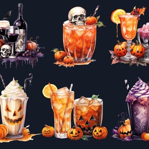 50 PNG Watercolour Halloween Drink Clipart, Pumpkin Spice Latte Illustrations Clip art, Halloween Coffee png, Trick or Treat Sublimation